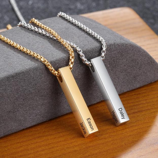 Men Bar Necklace Personalized 3D Bar Name Necklace in Gold