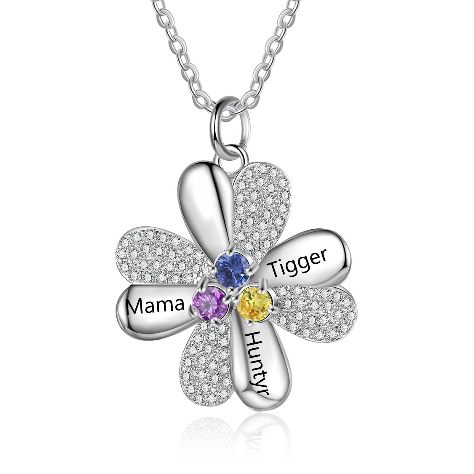 Four Leaf Clover Necklace With Custom Birthstones