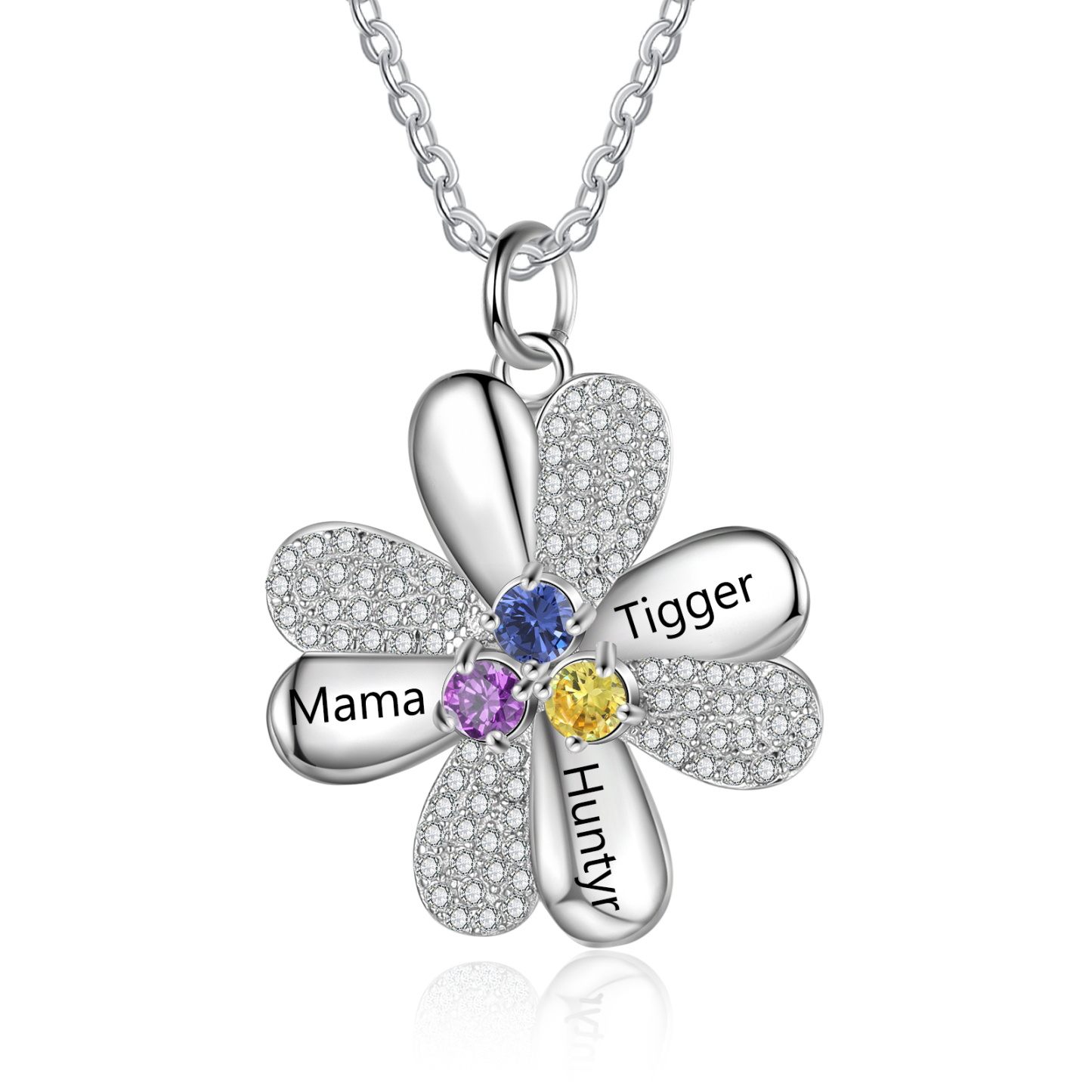 Four Leaf Clover Necklace With Custom Birthstones