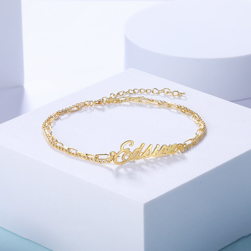 Mother's Day Gift Personalized Name Anklet Custom Double Chain Anklet for Women-Engravingift