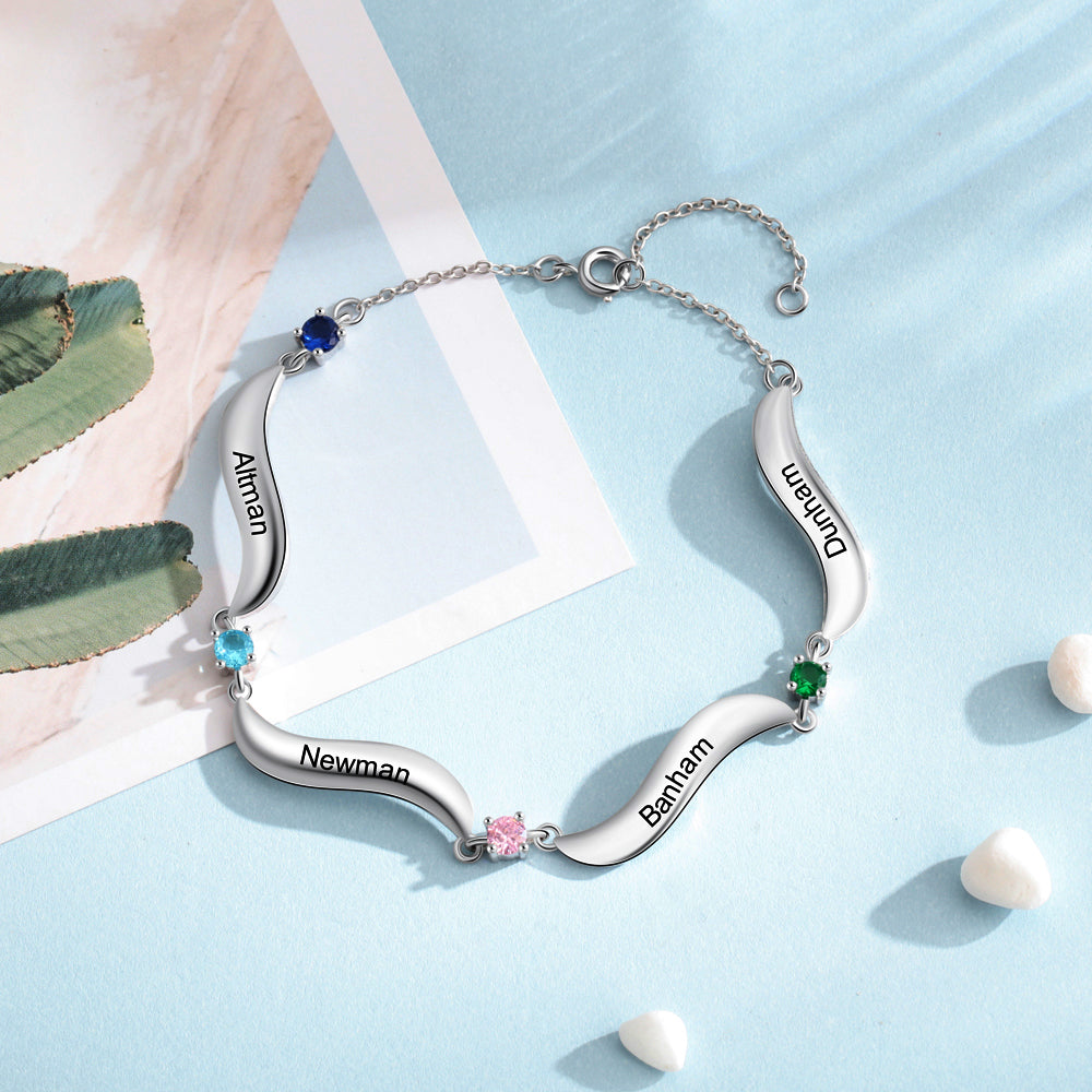 Mother's Day Gift Personalized Bracelet Custom 4 Names with 4 Birthstones Family Bracelet for Mom-Engravingift