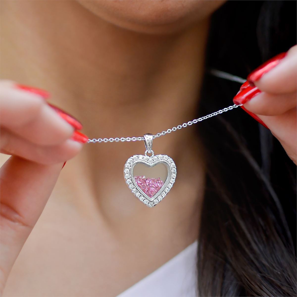 Mother's Day Gift Shimmering Heart Crystal Shaker Bracelet and Necklace Set-Engravingift