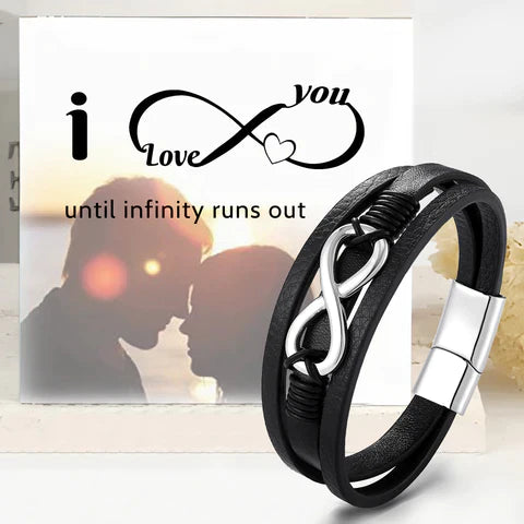 Christmas Gift To Lover Couple Leather Infinity Knot Bracelet Birthday Gift "I LOVE YOU UNTIL INFINITY RUNS OUT" For Him