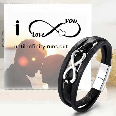 Mother's Day Gift To Lover Couple Leather Infinity Knot Bracelet Birthday Gift "I LOVE YOU UNTIL INFINITY RUNS OUT" For Him-Engravingift