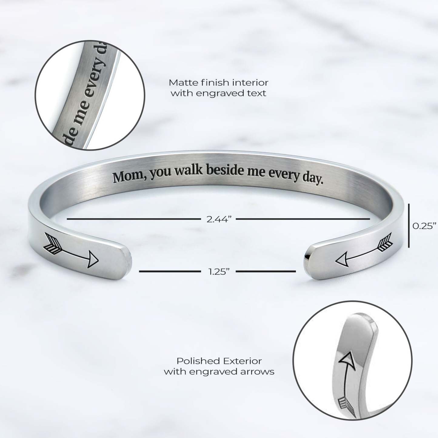 Father's Day Gift You Walk Beside Me Every Day Personalizable Cuff Bracelet-Engravingift