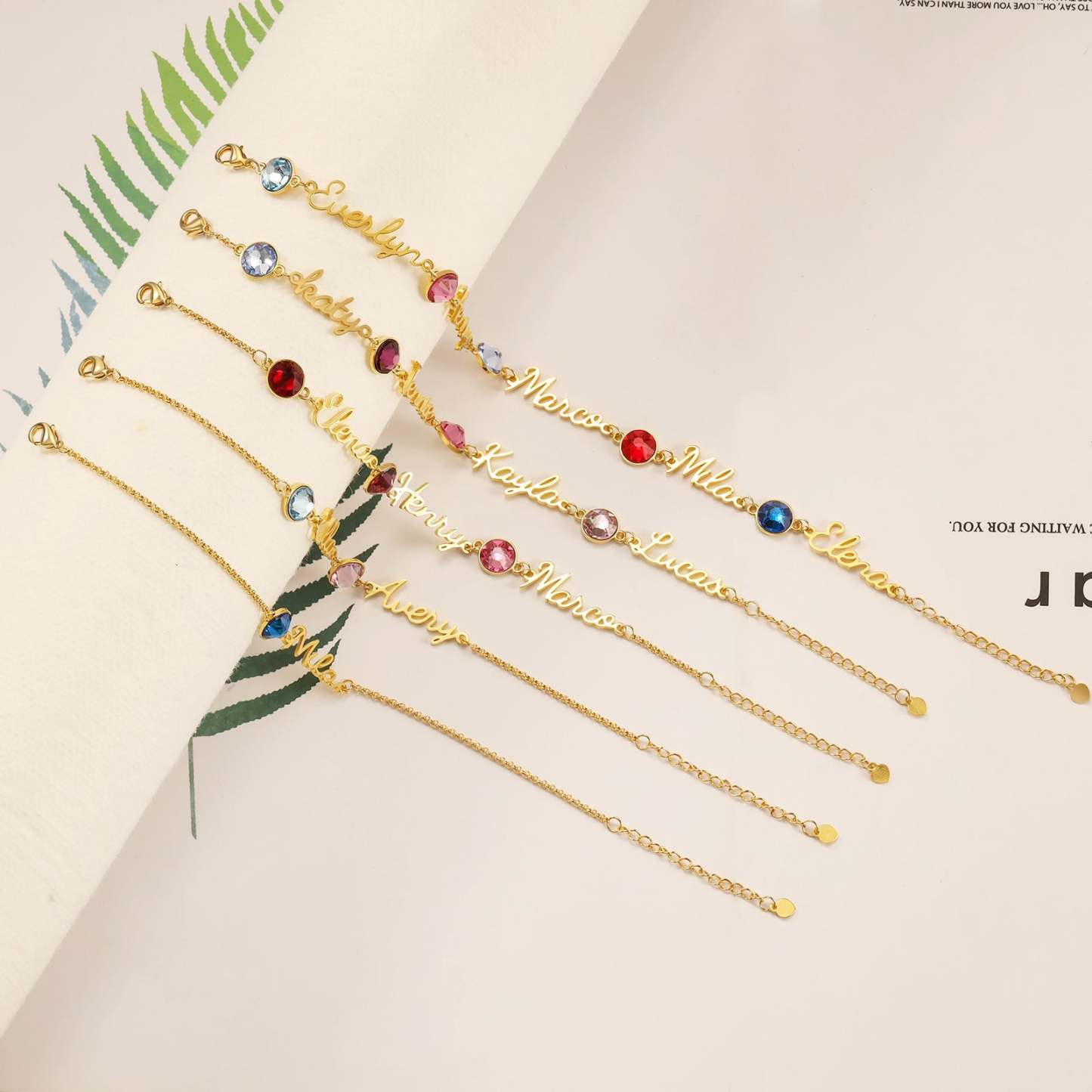 Mother's Day Gift Personalized Name Bracelets Custom 4 Birthstones Gift for Her-Engravingift