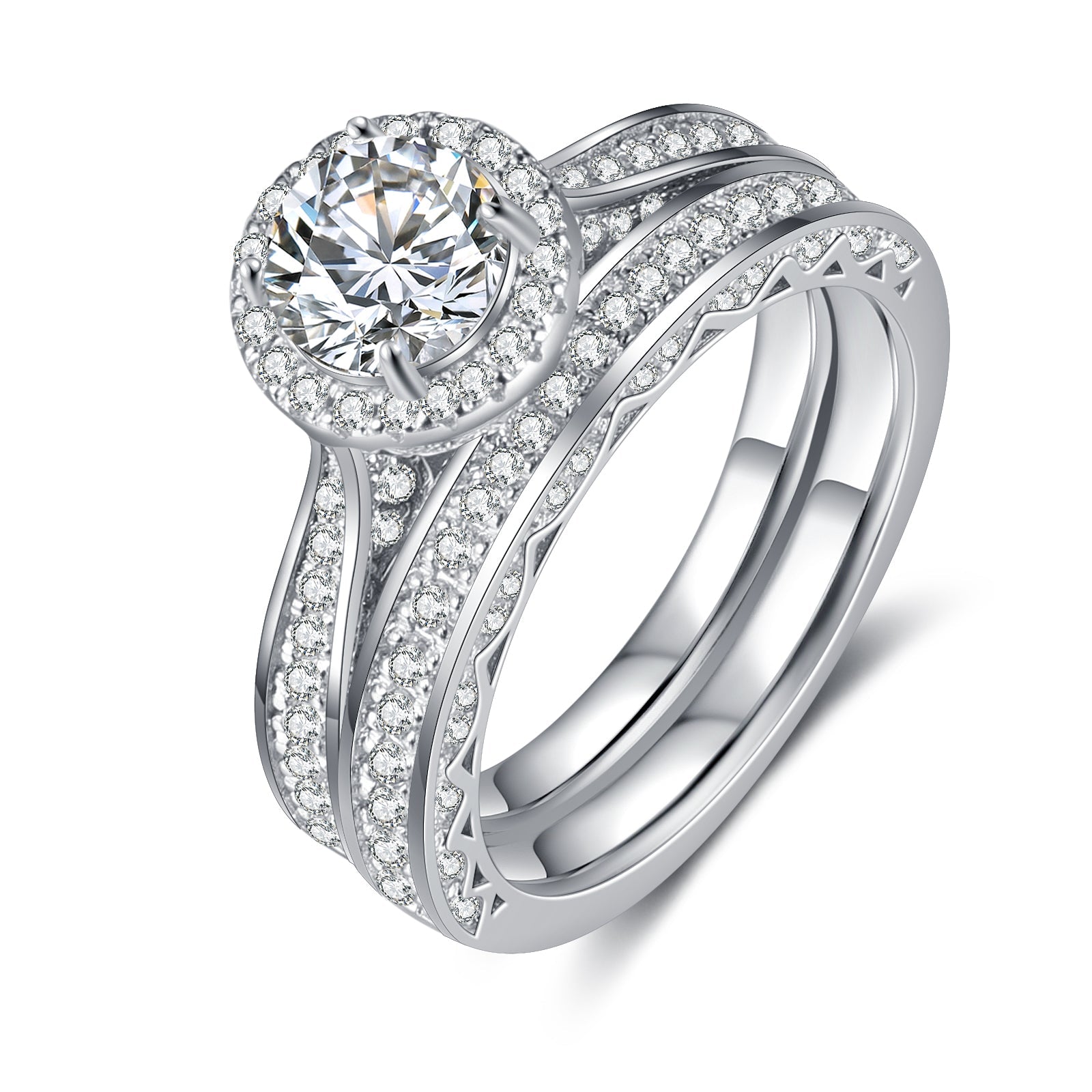 Mother's Day Gift Round Cut Moissanite Diamond Ring Set Dainty Solitaire Engagement Ring-Engravingift