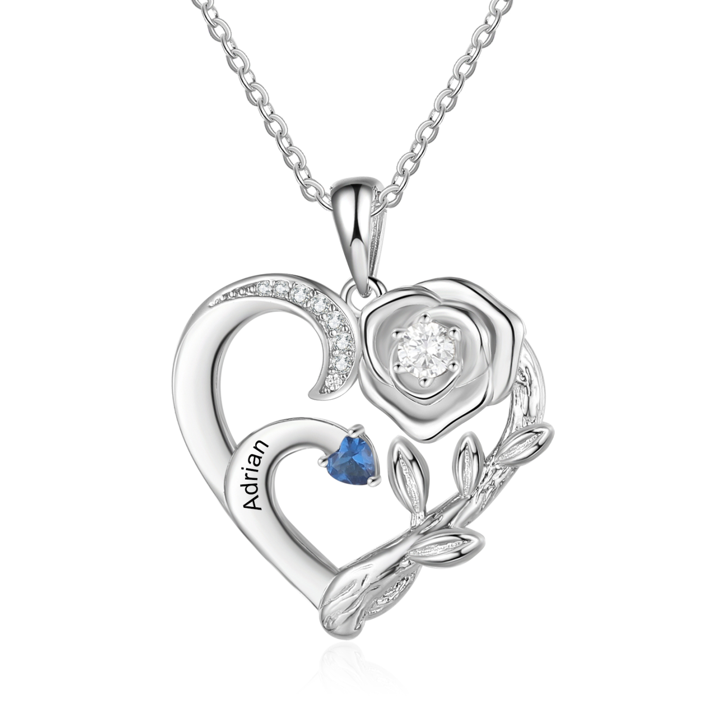 Personalized Mother Rose Intertwined Heart Pendant Necklace