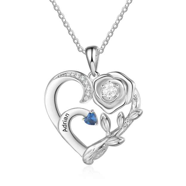 Personalized Mother Rose Intertwined Heart Pendant Necklace