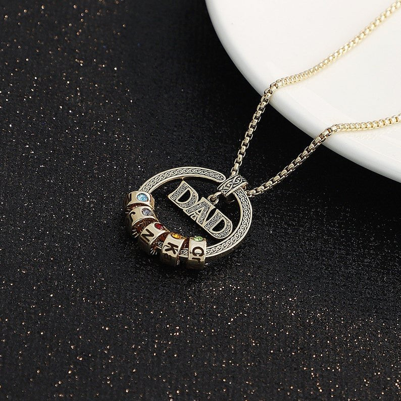 Father's Day Gift Personalized Circle Pendant with Custom Beads Birthstone Pendant Necklace