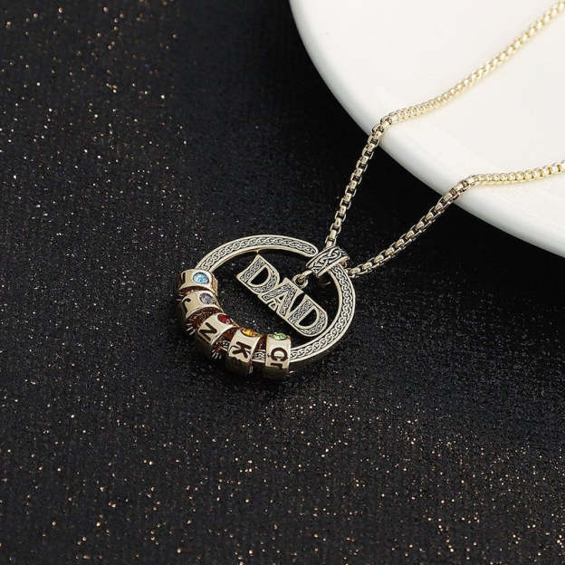 Father's Day Gift Personalized Circle Pendant with Custom Beads Birthstone Pendant Necklace