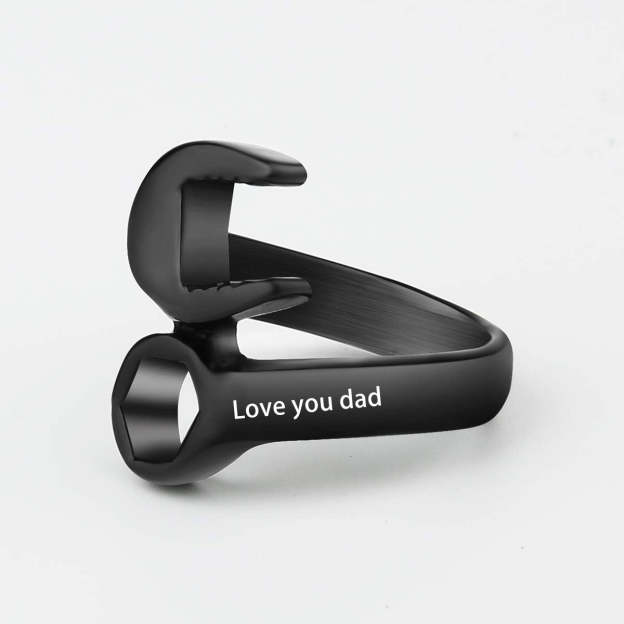 Christmas Gift Personalized Wrench Ring Engraved Text Titanium Steel Tool Ring for Men-Engravingift