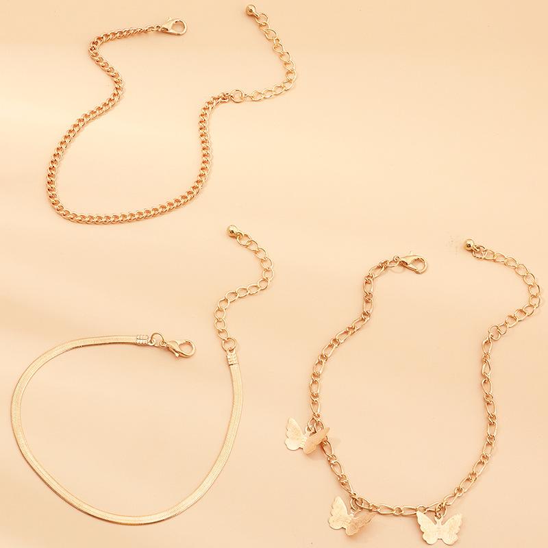 Mother's Day Gift Three Layers Anklets Bracelet Beach Anklet Set Butterfly Anklet-Engravingift