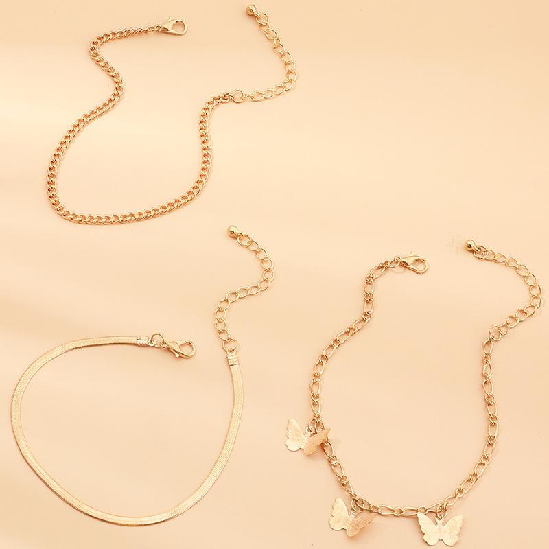 Mother's Day Gift Three Layers Anklets Bracelet Beach Anklet Set Butterfly Anklet-Engravingift