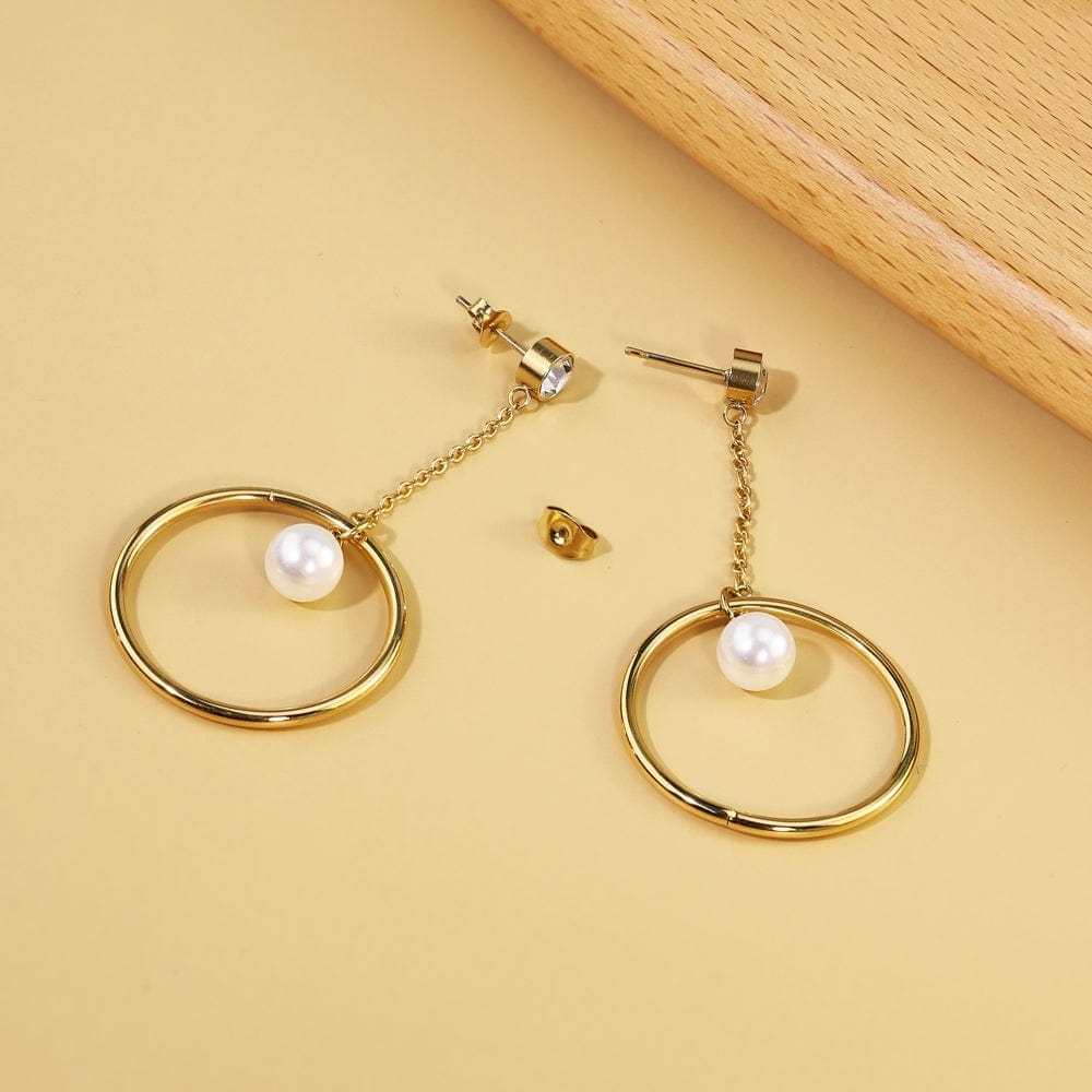 Diamond Hanging Pearl Hoop Earrings Gold Earring MelodyNecklace