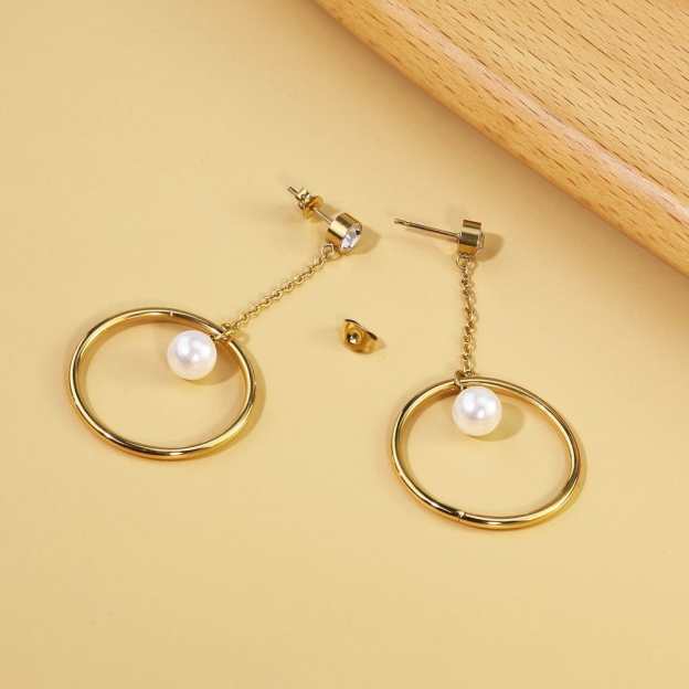 Diamond Hanging Pearl Hoop Earrings Gold Earring MelodyNecklace