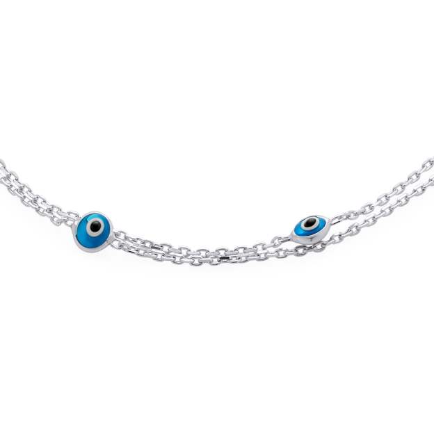 Graduation Gift Minimalist 2 Chain Row Multi Color Blue Evil Eyes Charm Anklet Bracelet-Engravingift