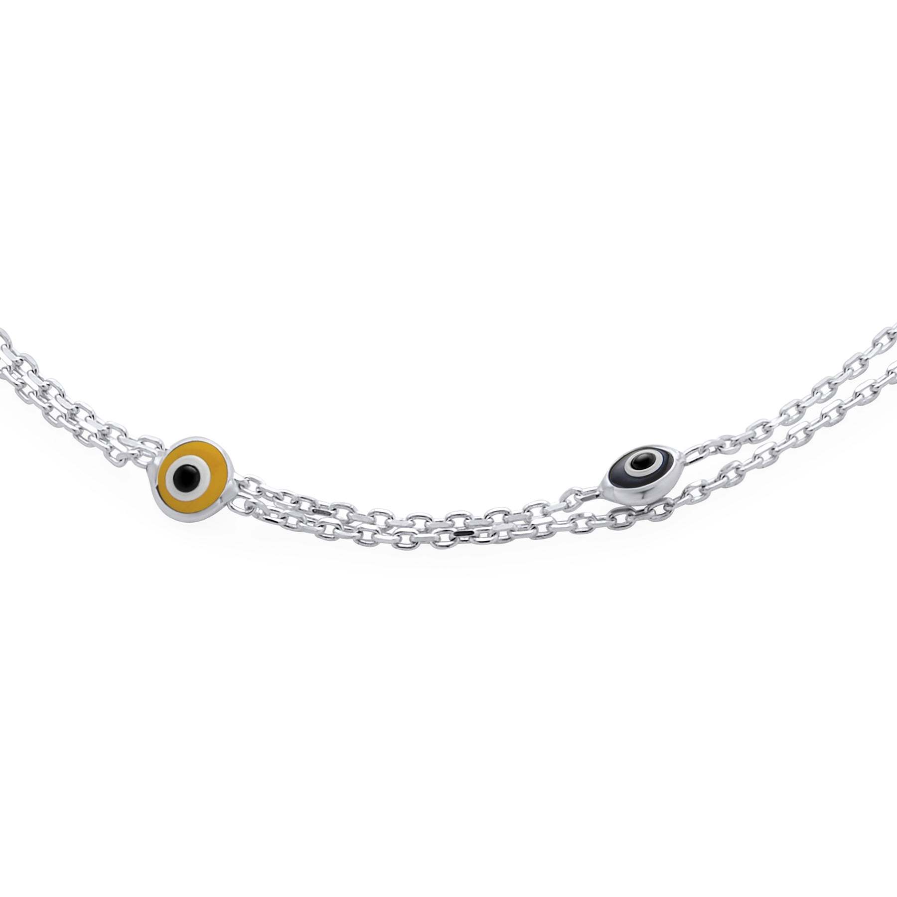 Graduation Gift Minimalist 2 Chain Row Multi Color Blue Evil Eyes Charm Anklet Bracelet-Engravingift