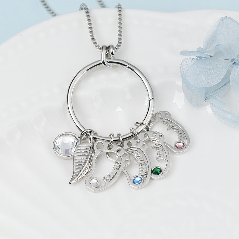 Christmas Gift Personalized Circle Hollow Baby Feet Shape Pendants with Birthstones