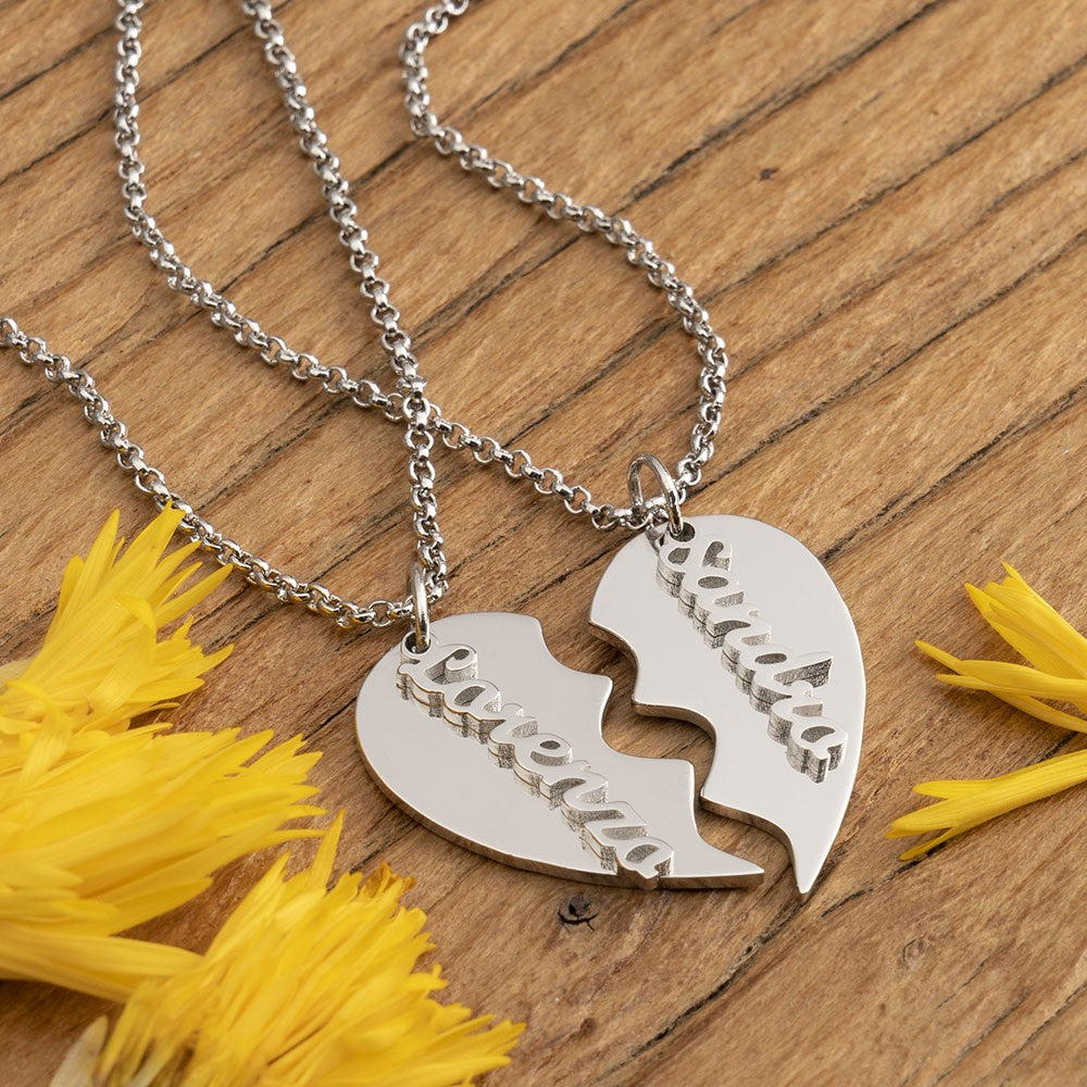Mother's Day Gift Personalized Couple Engraved Heart Necklace with Names-Engravingift
