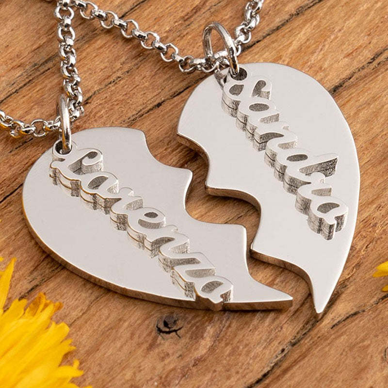Mother's Day Gift Personalized Couple Engraved Heart Necklace with Names-Engravingift