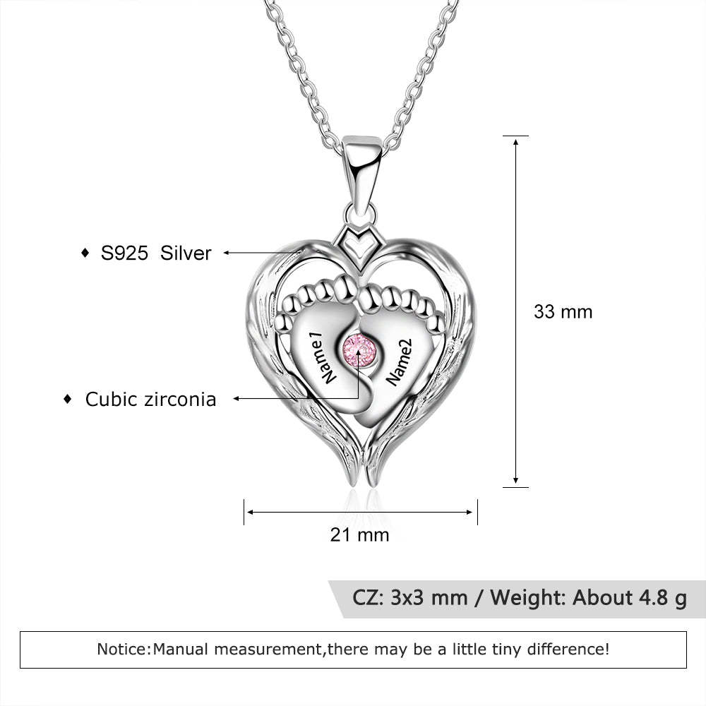Mother's Day Gift Personalized Heart Baby Feet Necklace with Birthstone August Birthday Gift for Women-Engravingift