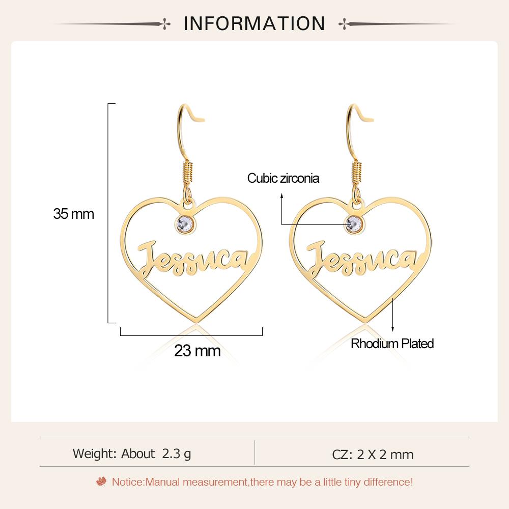 Mother's Day Gift Heart Personalized Name Earrings Custom Drop Earrings With Birthstone-Engravingift