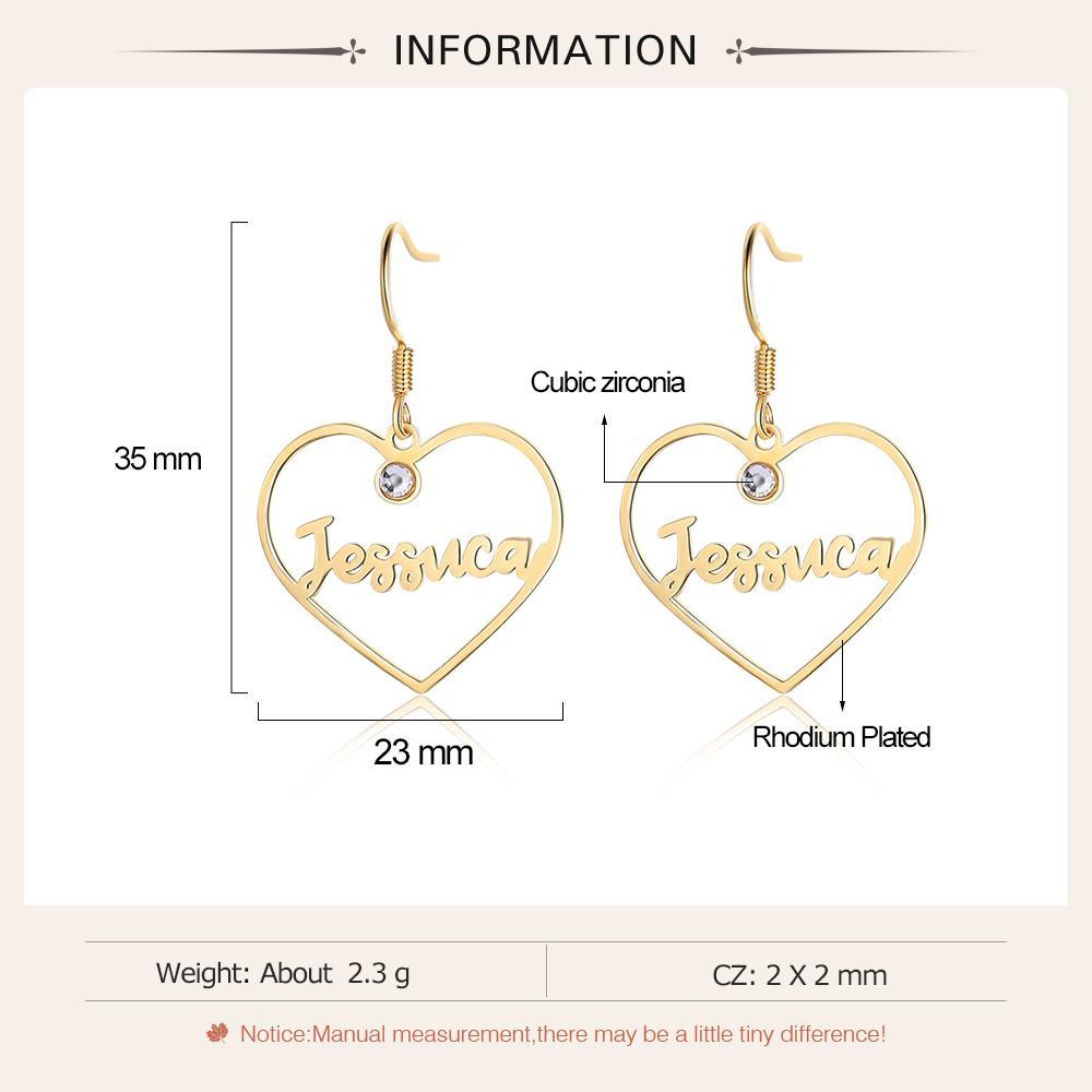 Mother's Day Gift Heart Personalized Name Earrings Custom Drop Earrings With Birthstone-Engravingift