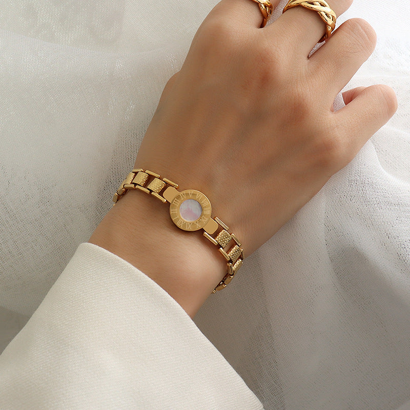 Mother's Day Gift Roman Number Watch Plate Bracelet Boho Style Shell Jewelry for Women Girls-Engravingift