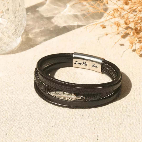 Father's Day Gift To My Son "Love You To Infinity And Beyond" Feather Bracelet for son-Engravingift