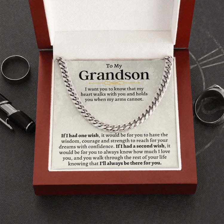 Christmas Gift To My Grandson Cuban Chain Necklace Stainless Steel Necklace Warm Gift "I'll always be there for you"-Engravingift