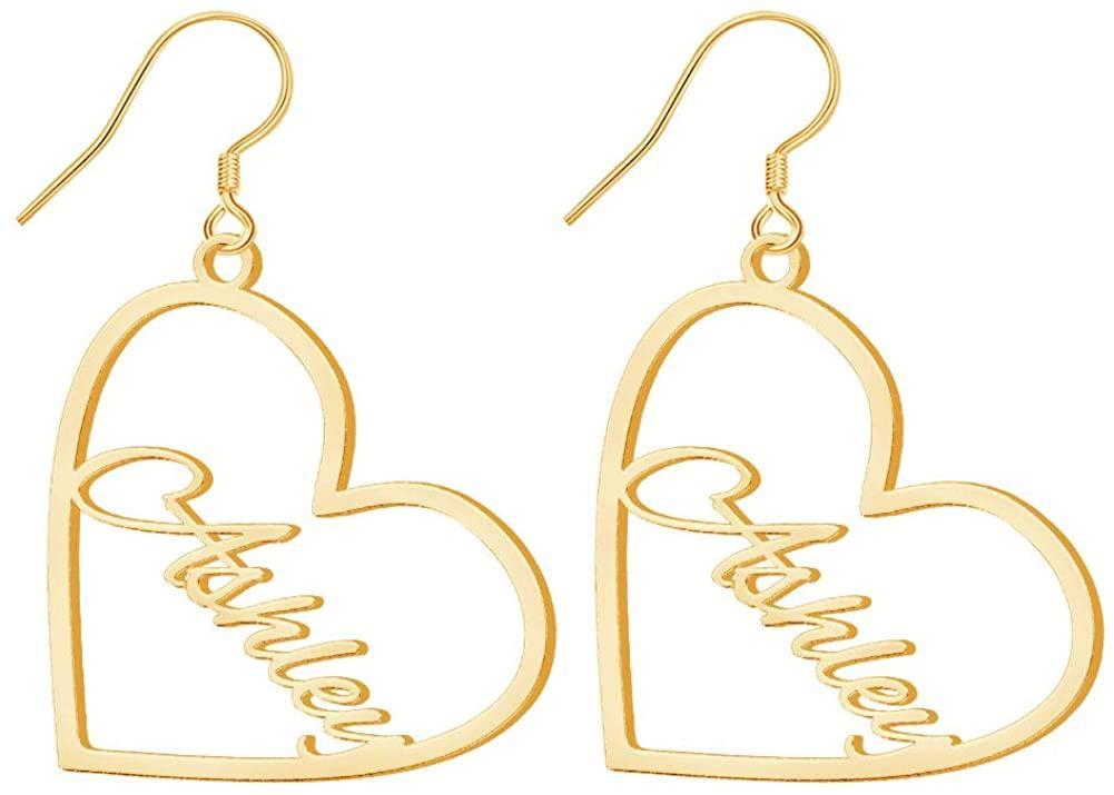 Mother's Day Gift Heart Personalized Name Earrings Custom Hoop Earrings Gift for Her-Engravingift