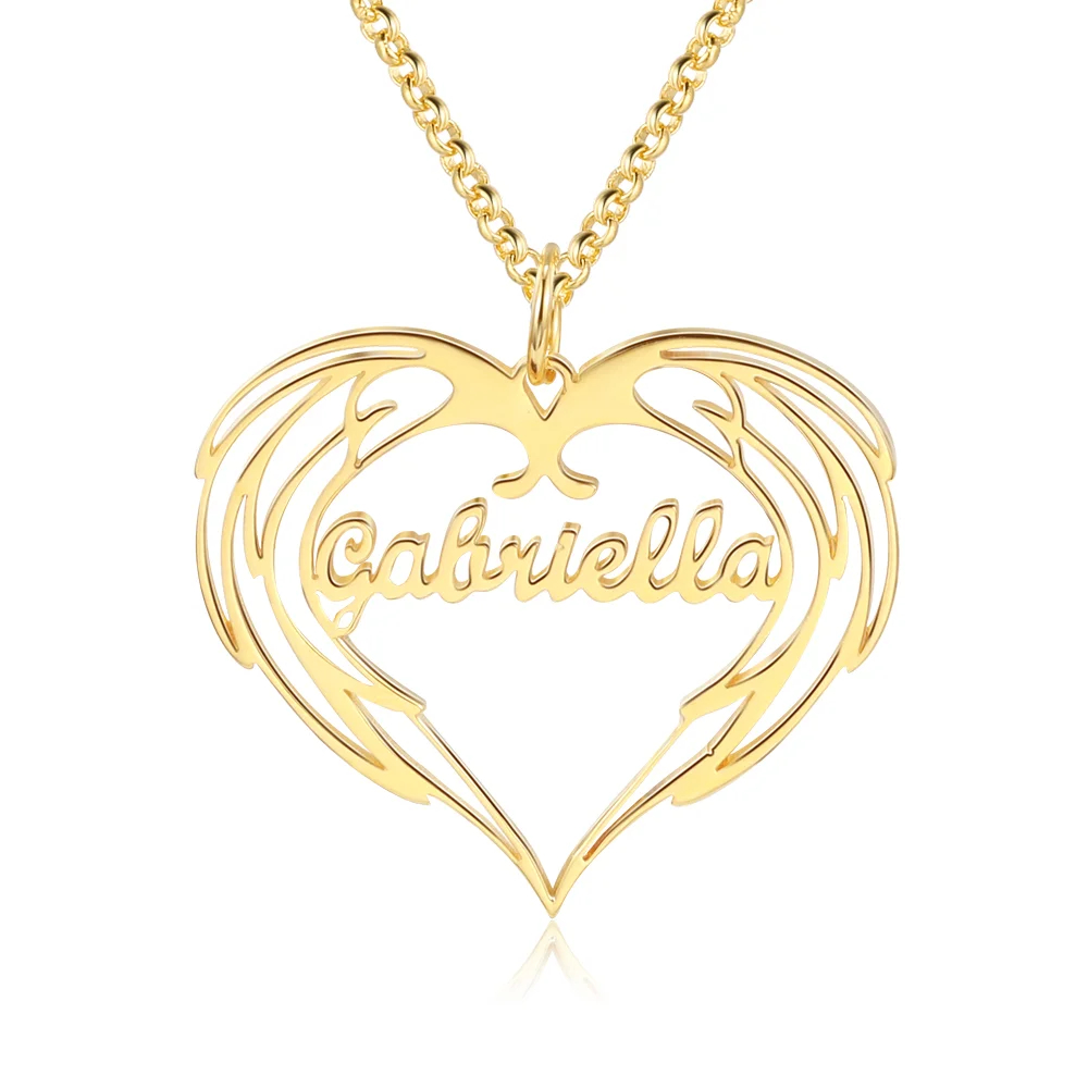 Personalized Heart Name Necklace with Angel Wings