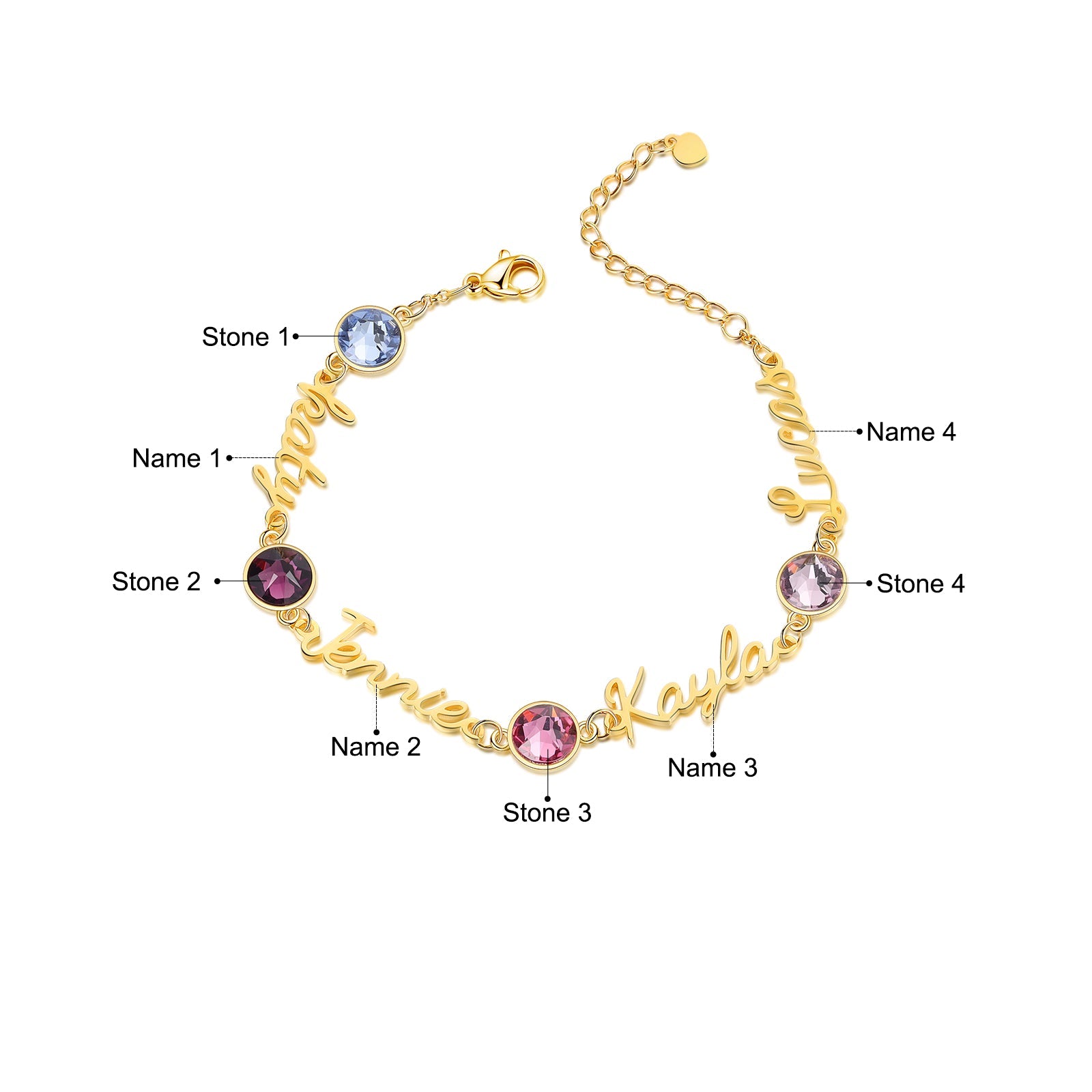 Mother's Day Gift Personalized Name Bracelets Custom 4 Birthstones Gift for Her-Engravingift
