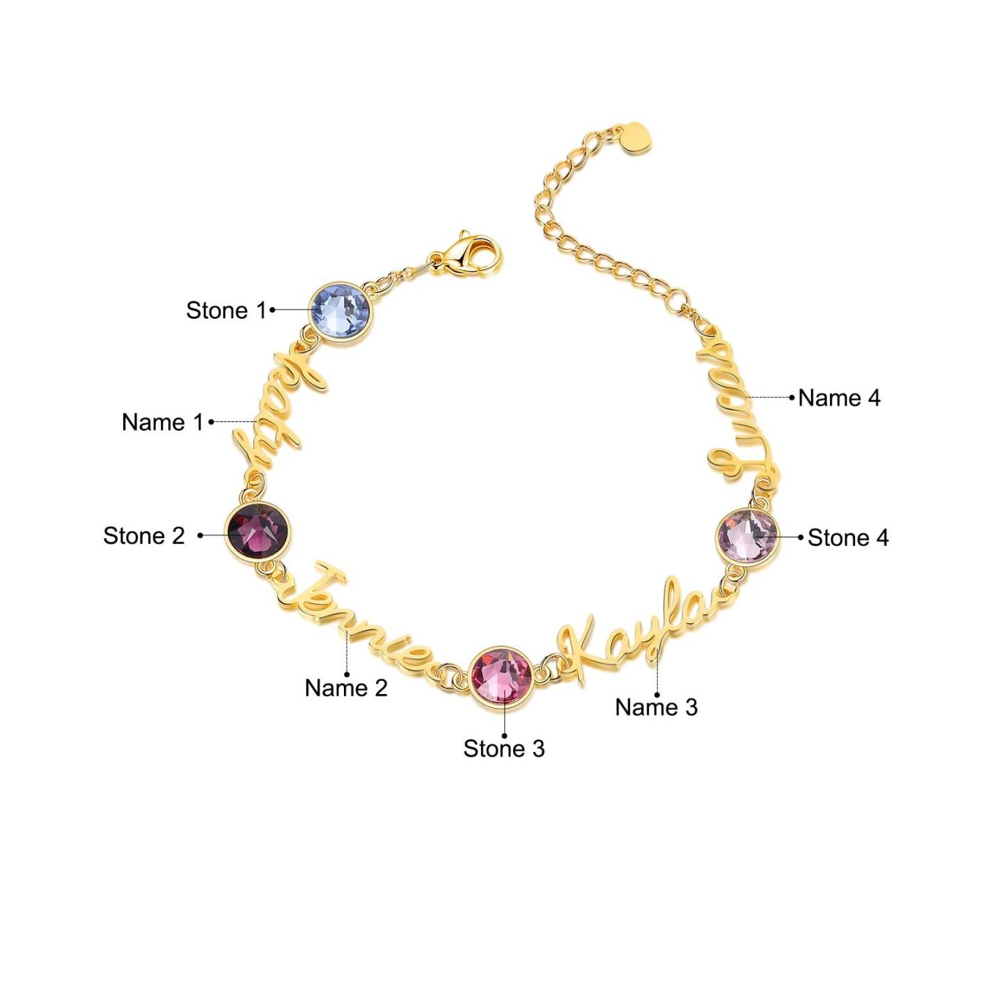 Mother's Day Gift Personalized Name Bracelets Custom 4 Birthstones Gift for Her-Engravingift