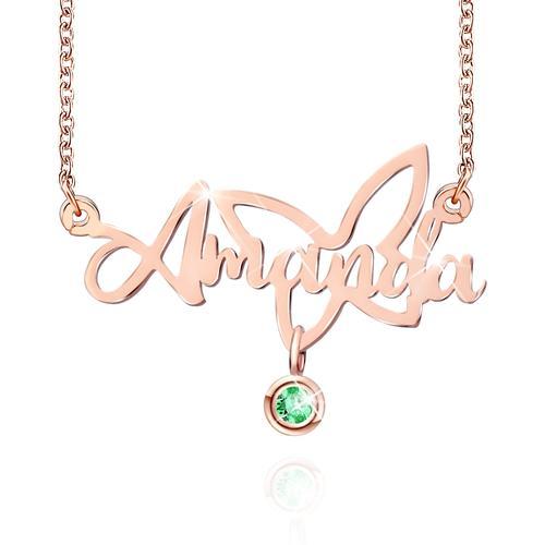 Mother's Day Gift Personalized Butterfly Name Necklace With Birthstone-Engravingift