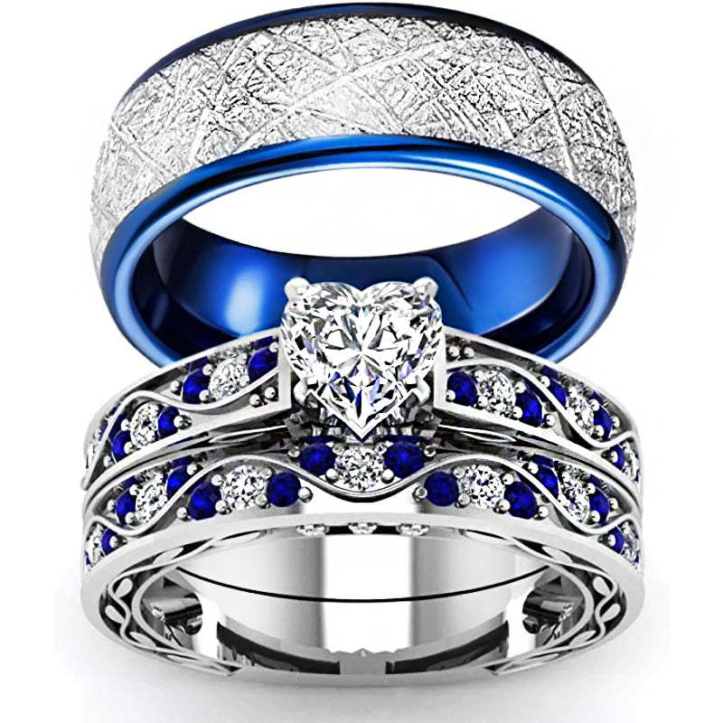 Valentine's Day Gift Wedding rings set his and hers-Couples Ring Set FIESTA COUPLE RINGS