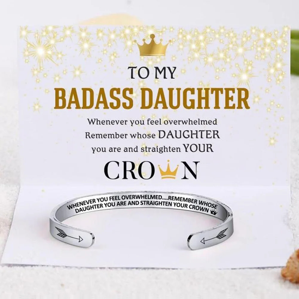 To My Badass Daughter Crown Cuff Bracelet "Straighten Your Crown"