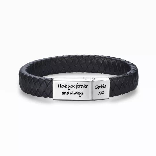 Christmas Gift Personalized Braided Leather Bracelet for Grandson "I Will Always Be With You"