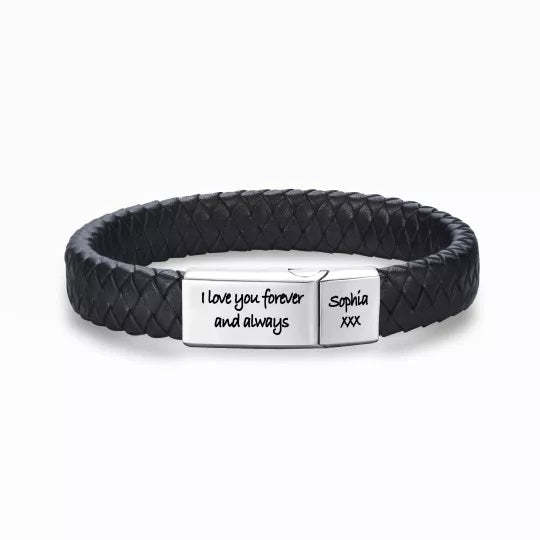 Christmas Gift Personalized Braided Leather Bracelet for Grandson "I Will Always Be With You"
