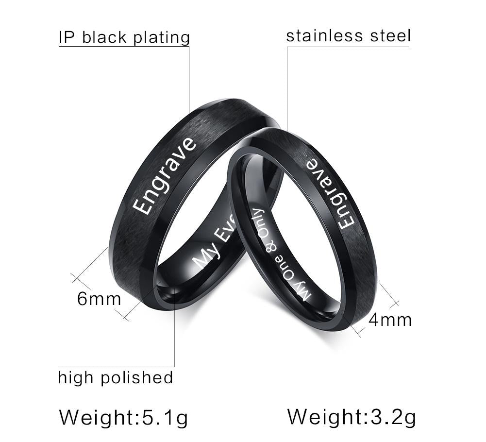 Christmas Gift Couples Rings for Her Women Engravable Personalized Lovers Promise Ring Black