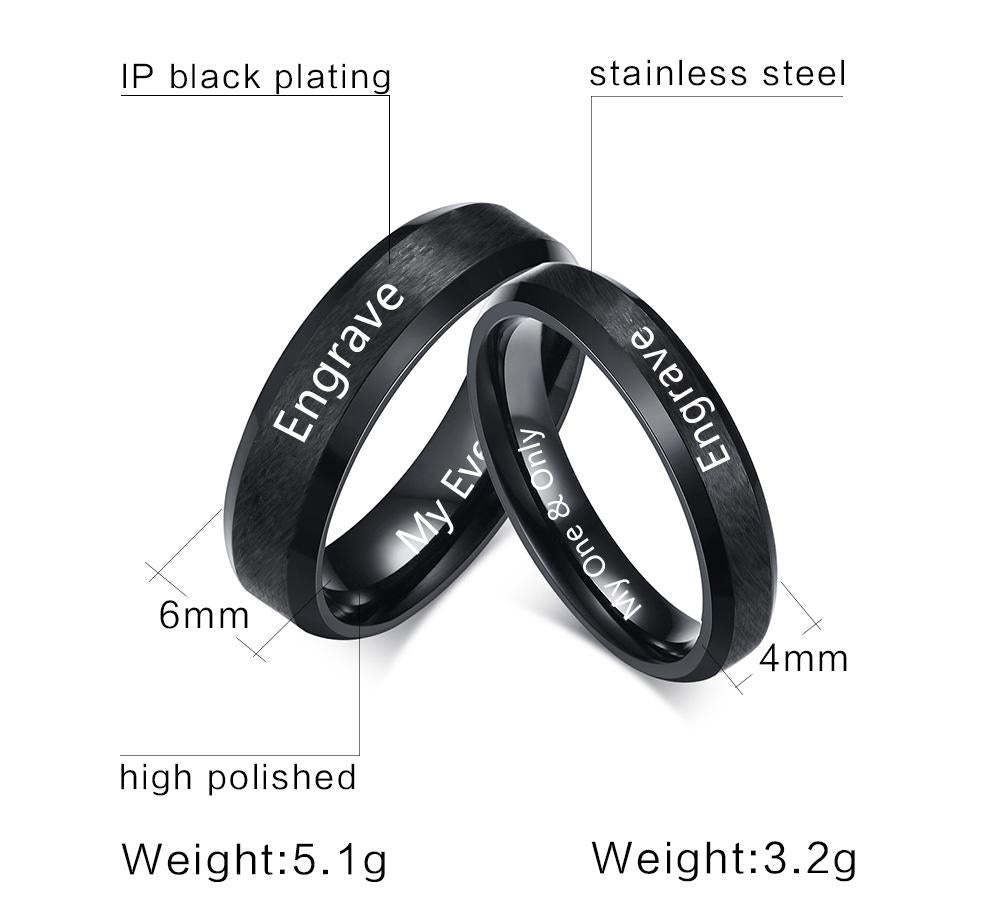 Christmas Gift Couples Rings for Her Women Engravable Personalized Lovers Promise Ring Black