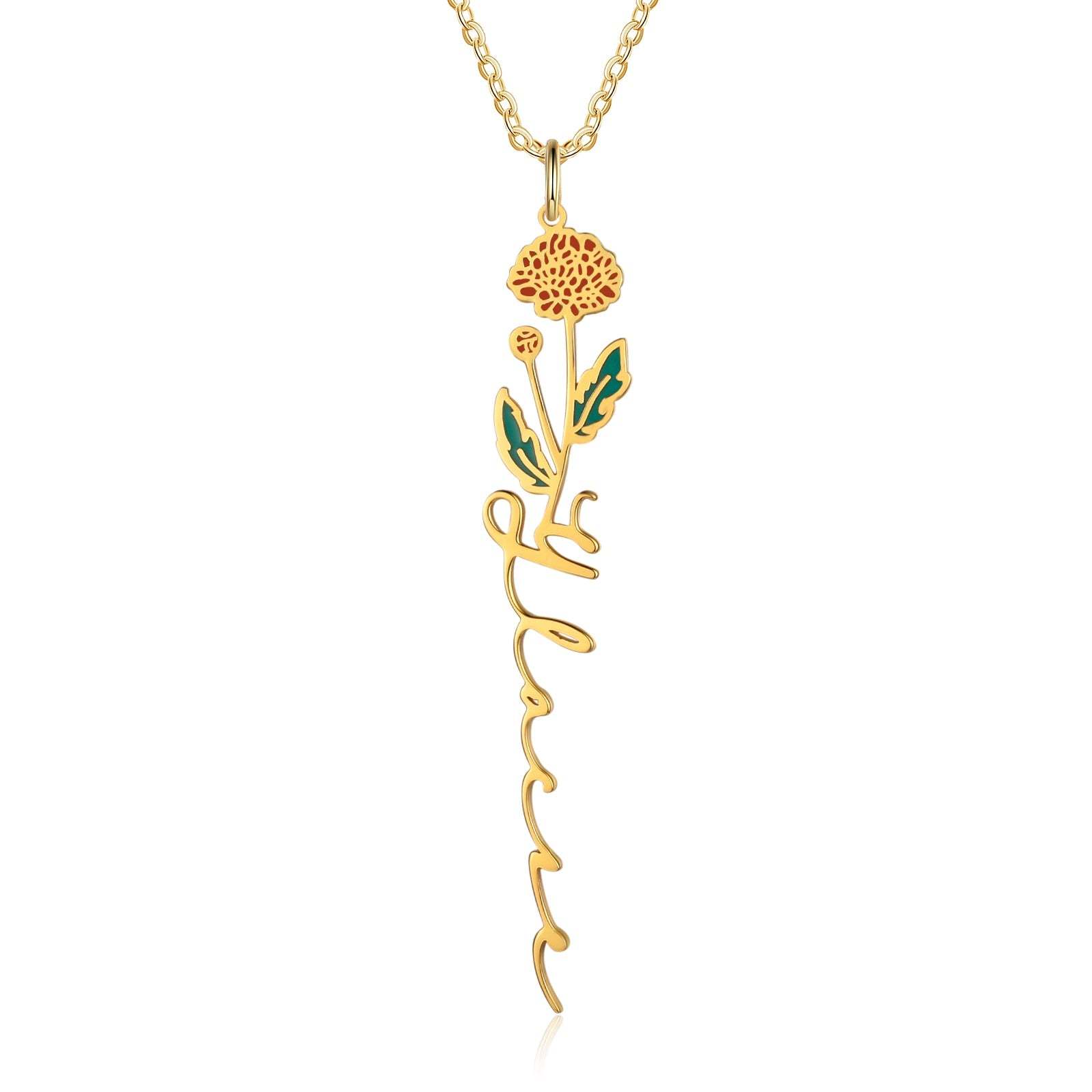Mother's Day Gift Chrysanthemum Name Necklace Custom November Birth Flower Necklace for Her-Engravingift
