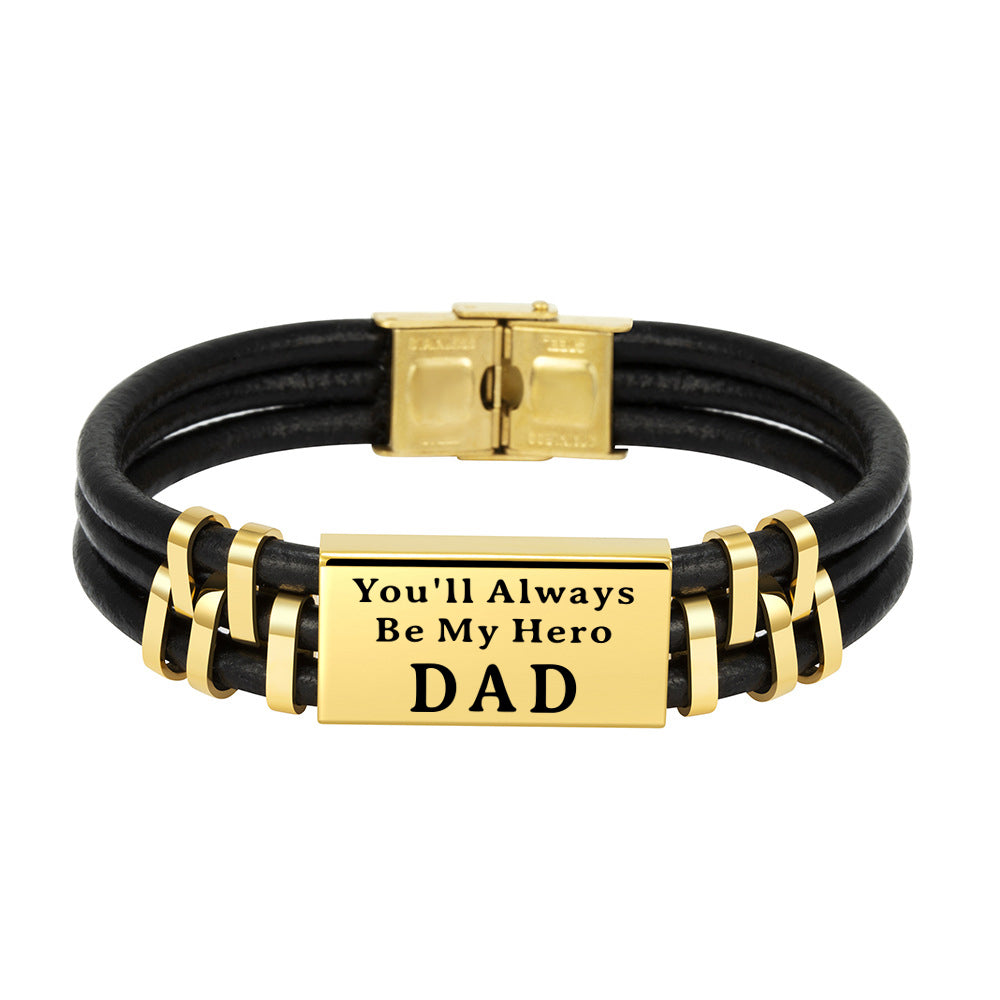 Christmas Gift Personalized Men Leather Bracelet Engraved Name and Text ID Bar Bracelet