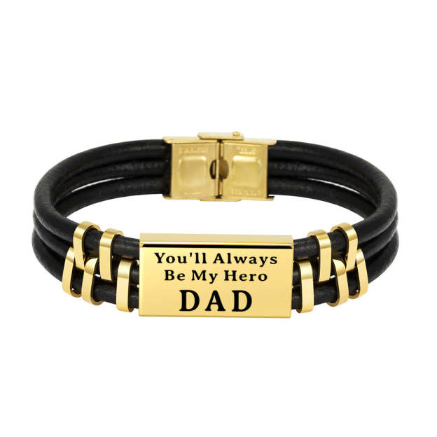 Christmas Gift Personalized Men Leather Bracelet Engraved Name and Text ID Bar Bracelet