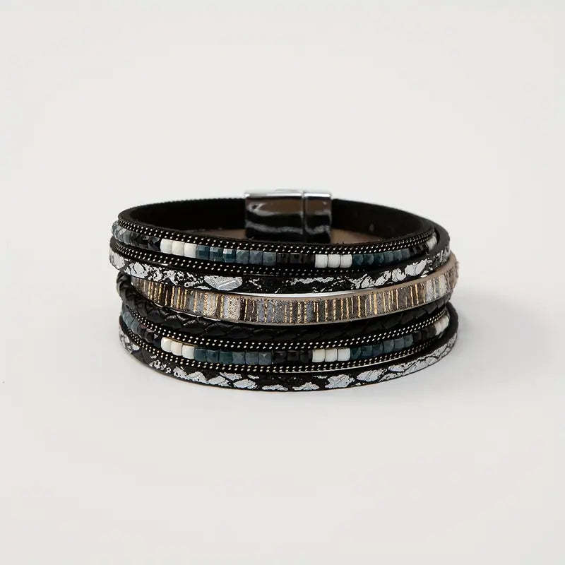 Mother's Day Gift Colorful PU Leather Bracelet With Magnetic Buckle Multi-layer Wrap Bracelet-Engravingift