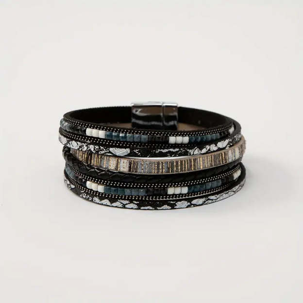 Mother's Day Gift Colorful PU Leather Bracelet With Magnetic Buckle Multi-layer Wrap Bracelet-Engravingift