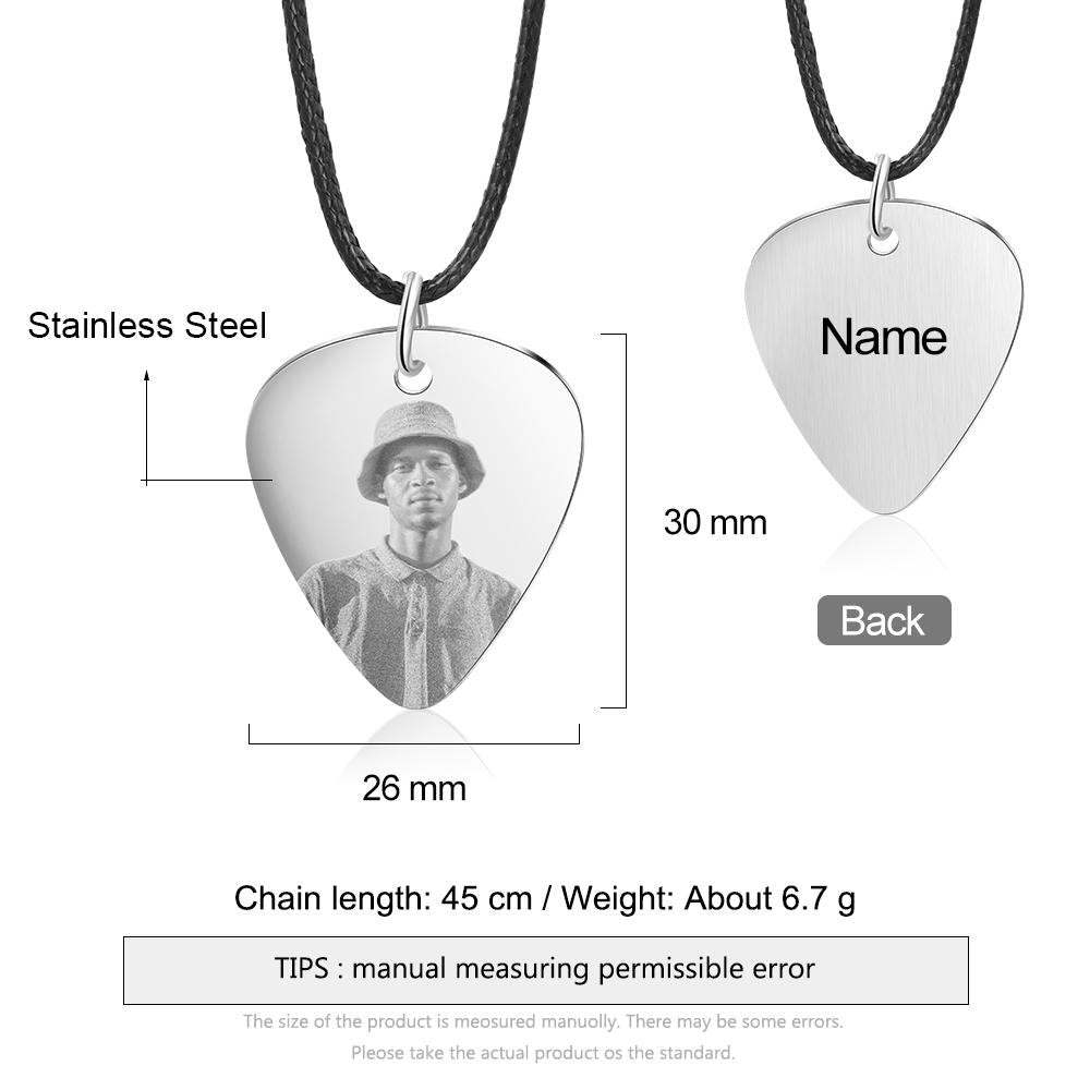 Christmas Gift Personalized Photo Guitar Pick Necklace Men Custom Necklace-Engravingift