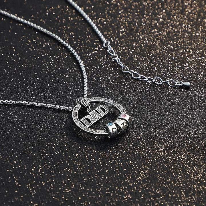 Father's Day Gift Personalized Circle Pendant with Custom Beads Birthstone Pendant Necklace