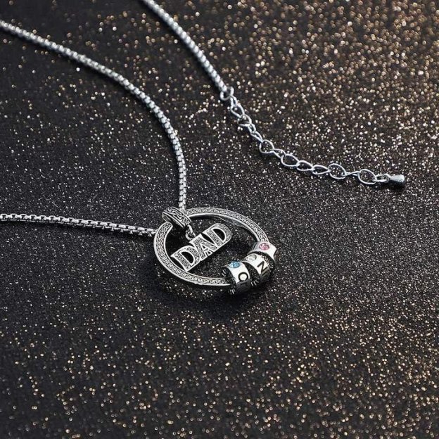 Father's Day Gift Personalized Circle Pendant with Custom Beads Birthstone Pendant Necklace